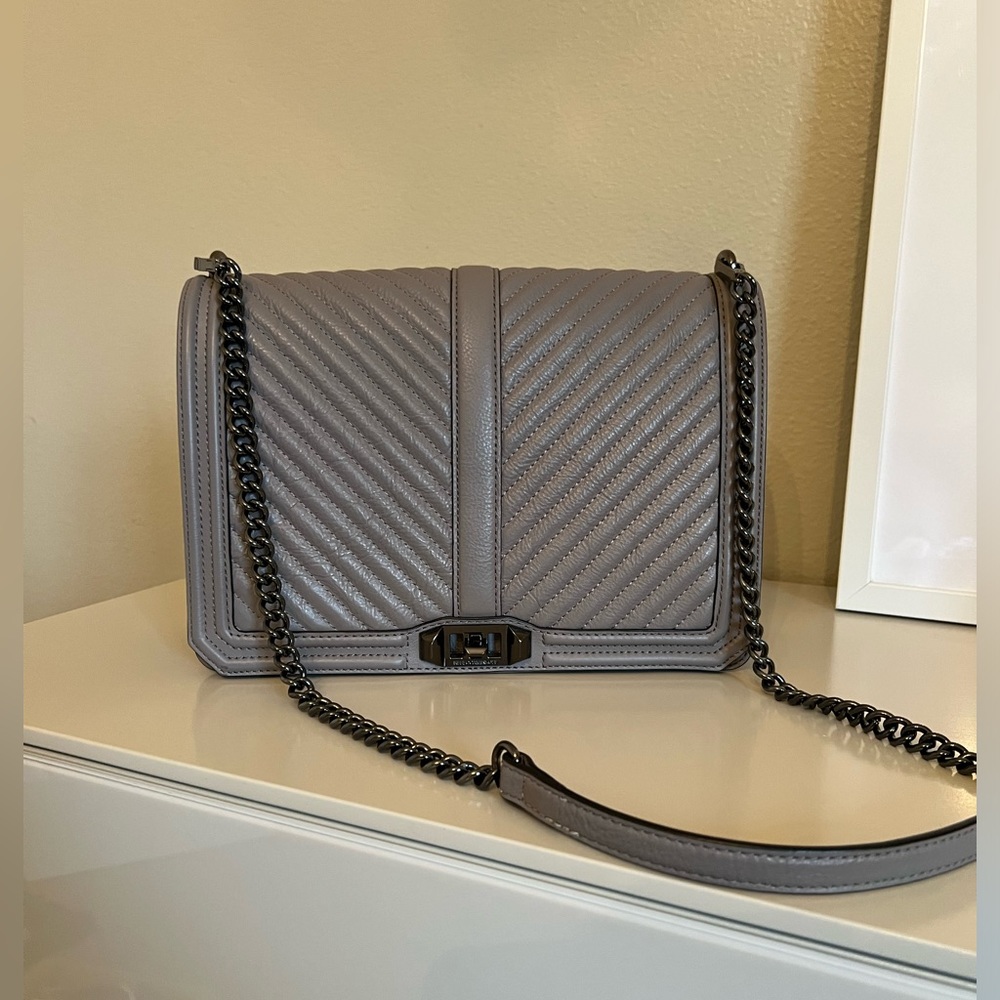 Rebecca Minkoff Chevron Quilted Jumbo Love Crossbody in grey